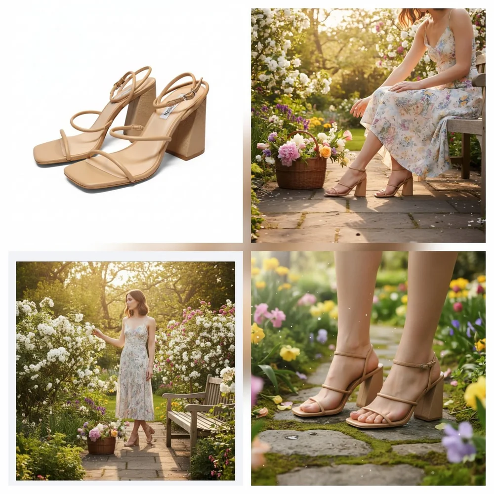 Steve Madden Women Strappy Block Heel Sandals Sz 9.5 M - Tan Beige